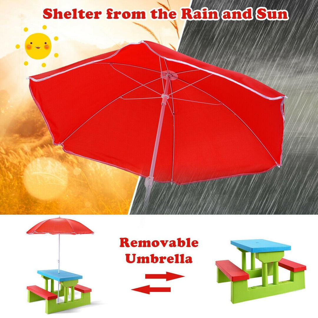 Kids Picnic Play Table Set with Removable Umbrella-Red