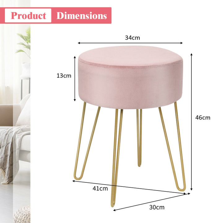 Velvet Modern Round Footstool Ottoman Makeup Dressing Chair - TidySpaces