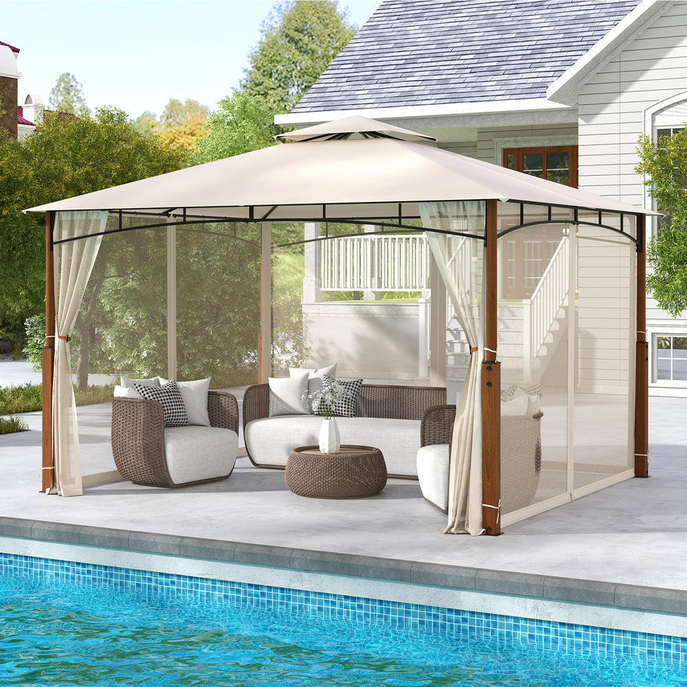 360 x 300cm Outdoor Patio Gazebo Metal Frame Soft Top Tent with Netting-Beige - TidySpaces