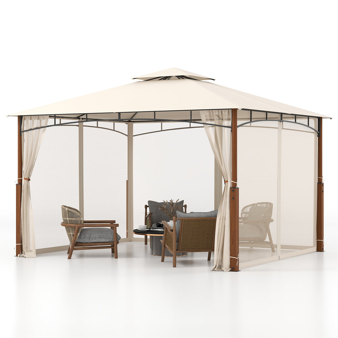 360 x 300cm Outdoor Patio Gazebo Metal Frame Soft Top Tent with Netting-Beige - TidySpaces