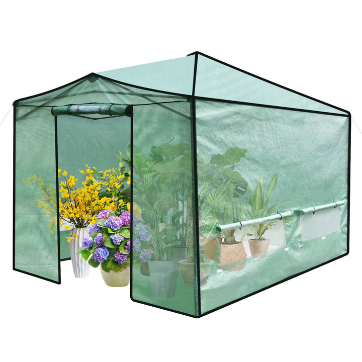 364 x 243 cm Folding Pop-up Greenhouse Walk-in with Zippered Doors-Green