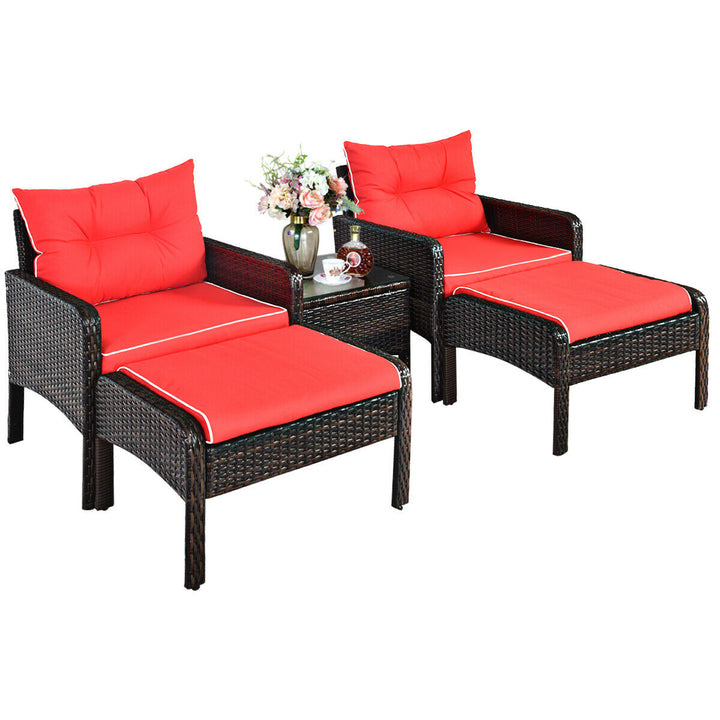 5 Piece Rattan Wicker Lounge Set with Cushion