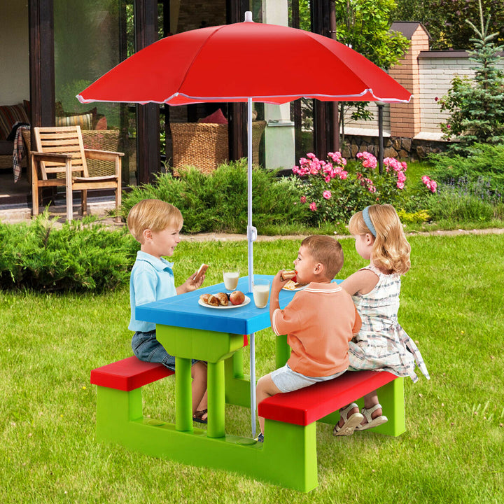 Kids Picnic Play Table Set with Removable Umbrella-Red - TidySpaces