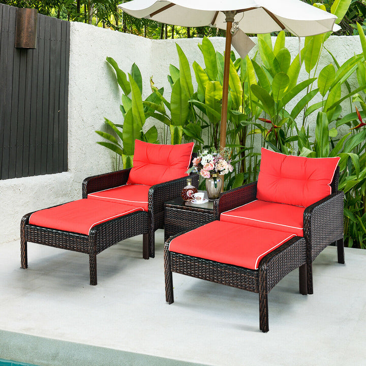 5 Piece Rattan Wicker Lounge Set with Cushion