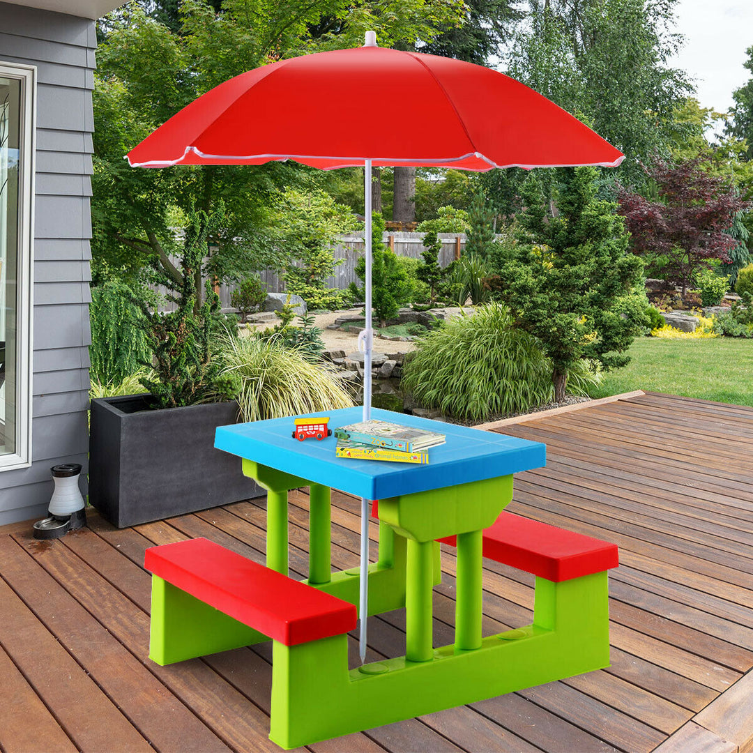Kids Picnic Play Table Set with Removable Umbrella-Red - TidySpaces