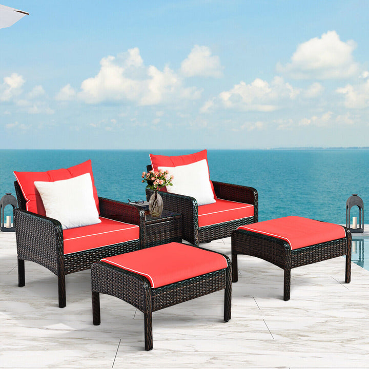 5 Piece Rattan Wicker Lounge Set with Cushion