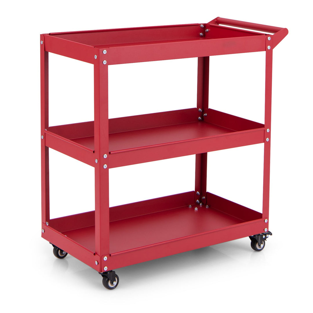 3-Tier Rolling Tool Cart with 4 Universal Wheels with 2 Brakes Red - TidySpaces