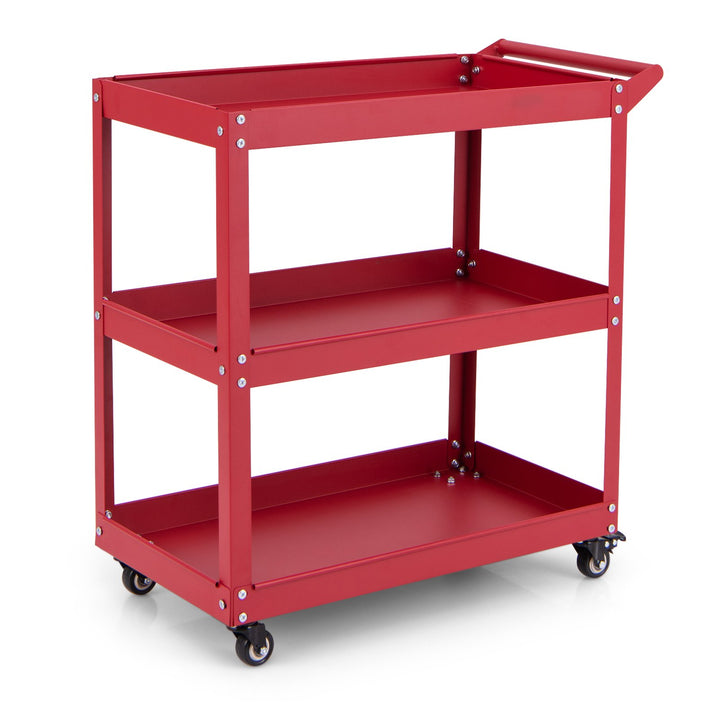 3-Tier Rolling Tool Cart with 4 Universal Wheels with 2 Brakes Red - TidySpaces