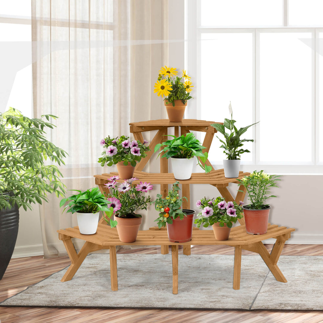 3-Tier Wooden Plant Pot Stand for Indoor Outdoor Garden Corner