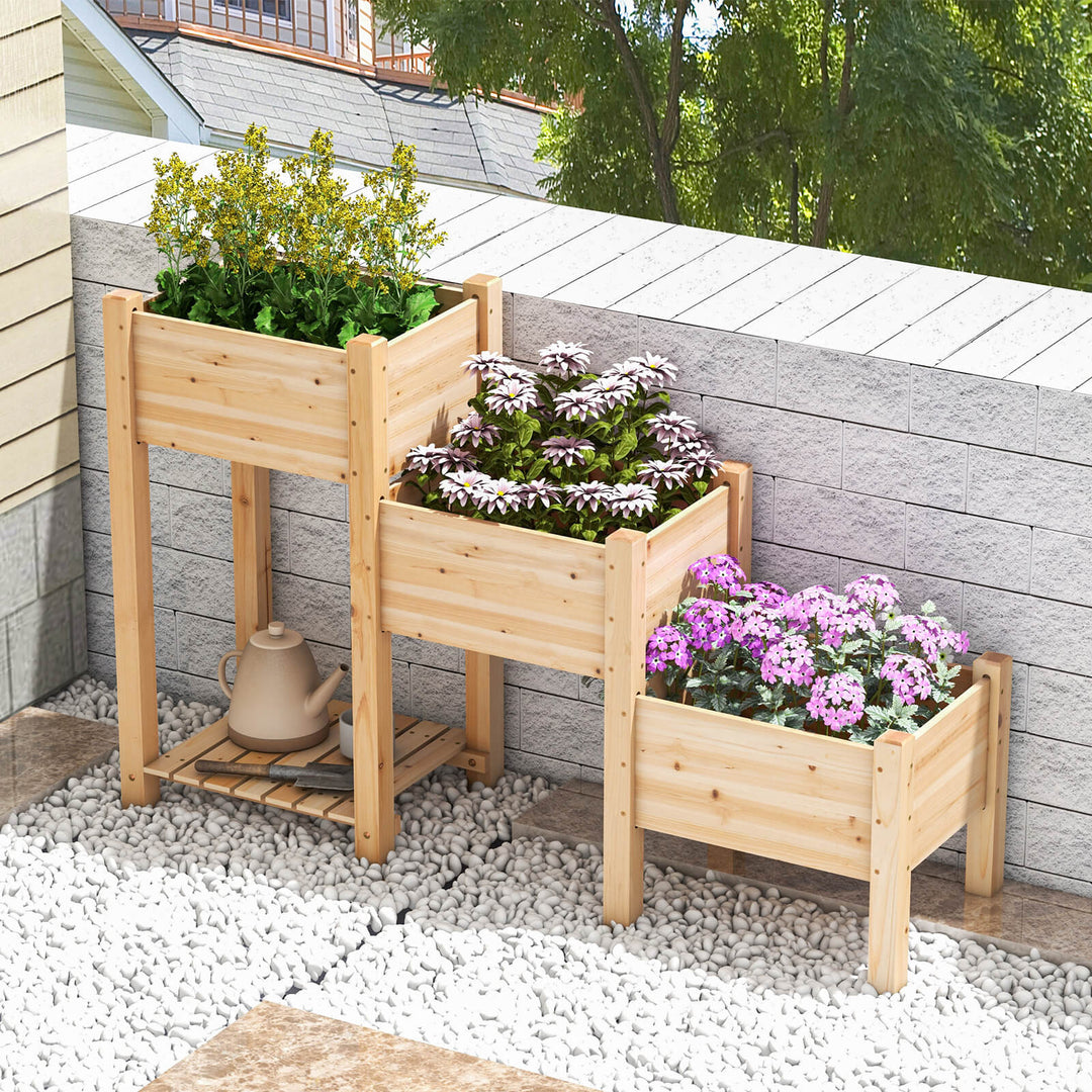 3-Tire Raised Garden Bed Elevated Planter with 3 Planter Boxes-Natural