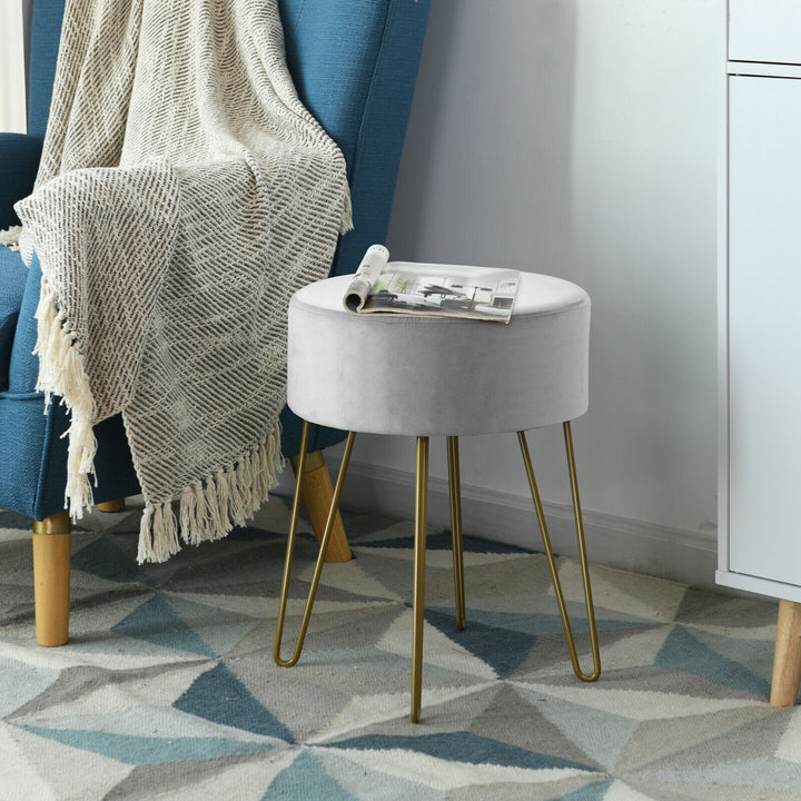 Round Velvet Stool with Hairpin Legs-Gray