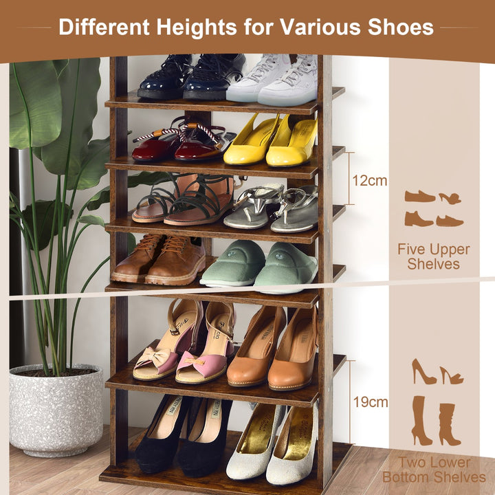 Extra Wide Wooden Vertical Shoe Rack with 7 Shelves