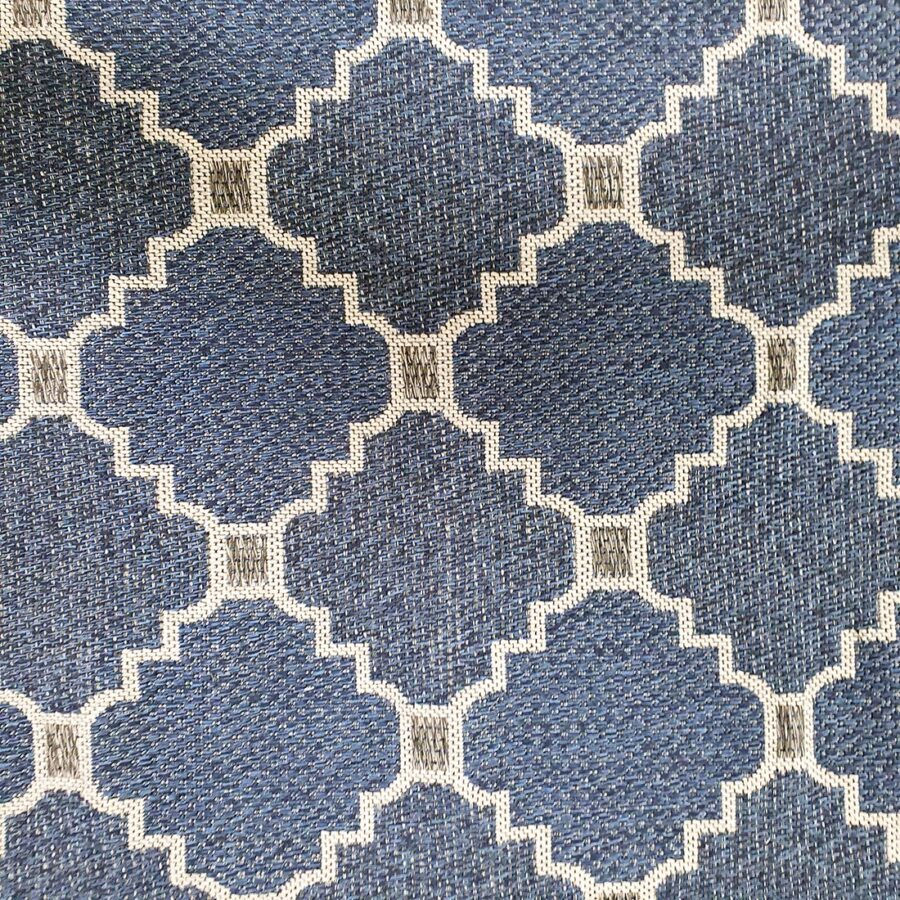 Cotton Rug Runner Trellis Navy Blue