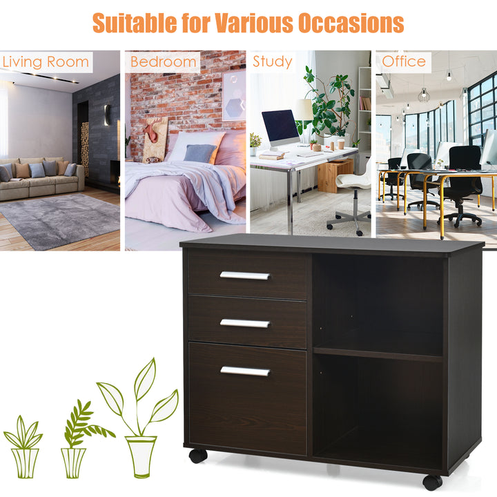 3 Drawer File Cabinet with Hanging Bars for Letter Size Documents Coffee - TidySpaces