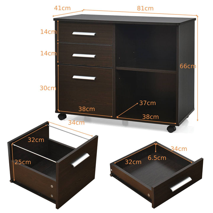 3 Drawer File Cabinet with Hanging Bars for Letter Size Documents Coffee - TidySpaces