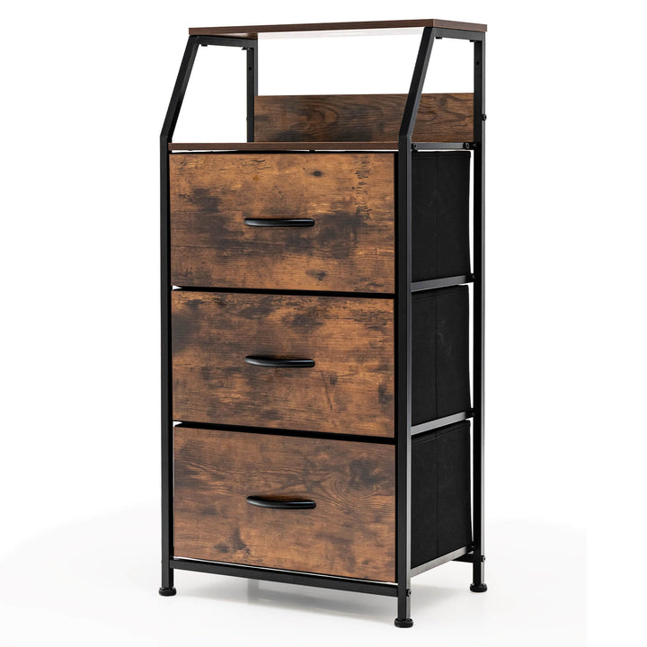 3 Drawer Organizer Unit with Wooden Top and Front Brown - TidySpaces