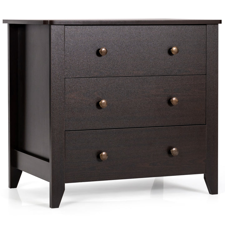 3 Drawer Wooden Dresser Chest of Drawers with Round Metal Knobs Coffee - TidySpaces