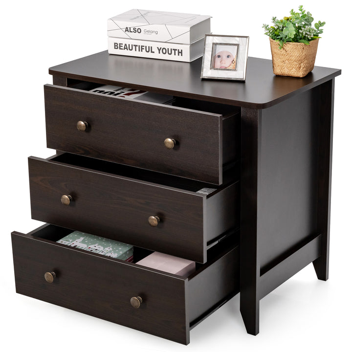 3 Drawer Wooden Dresser Chest of Drawers with Round Metal Knobs Coffee - TidySpaces