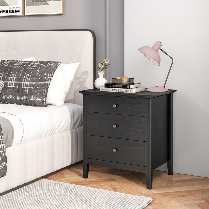 3-Drawer Wooden Nightstand with Storage and Wood Finish