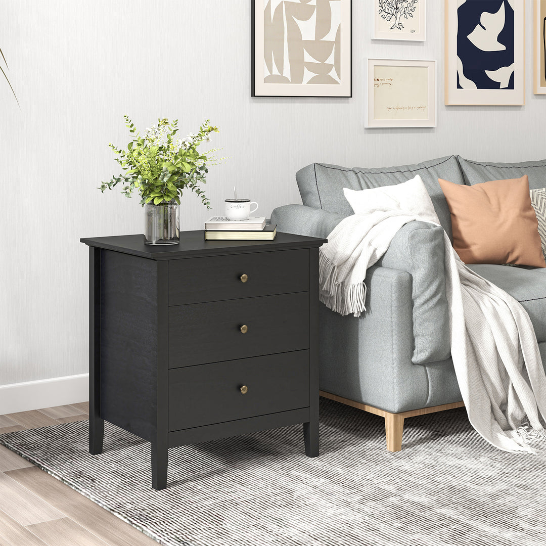 3-Drawer Wooden Nightstand with Storage and Wood Finish