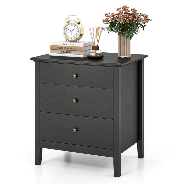 3-Drawer Wooden Nightstand with Storage and Wood Finish