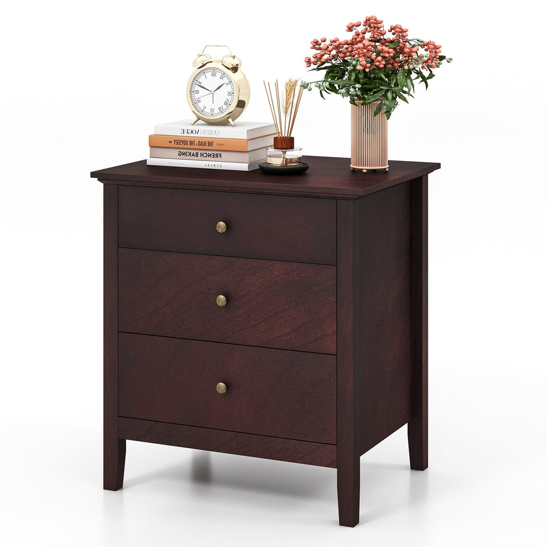 3-Drawer Wooden Nightstand with Storage and Wood Finish