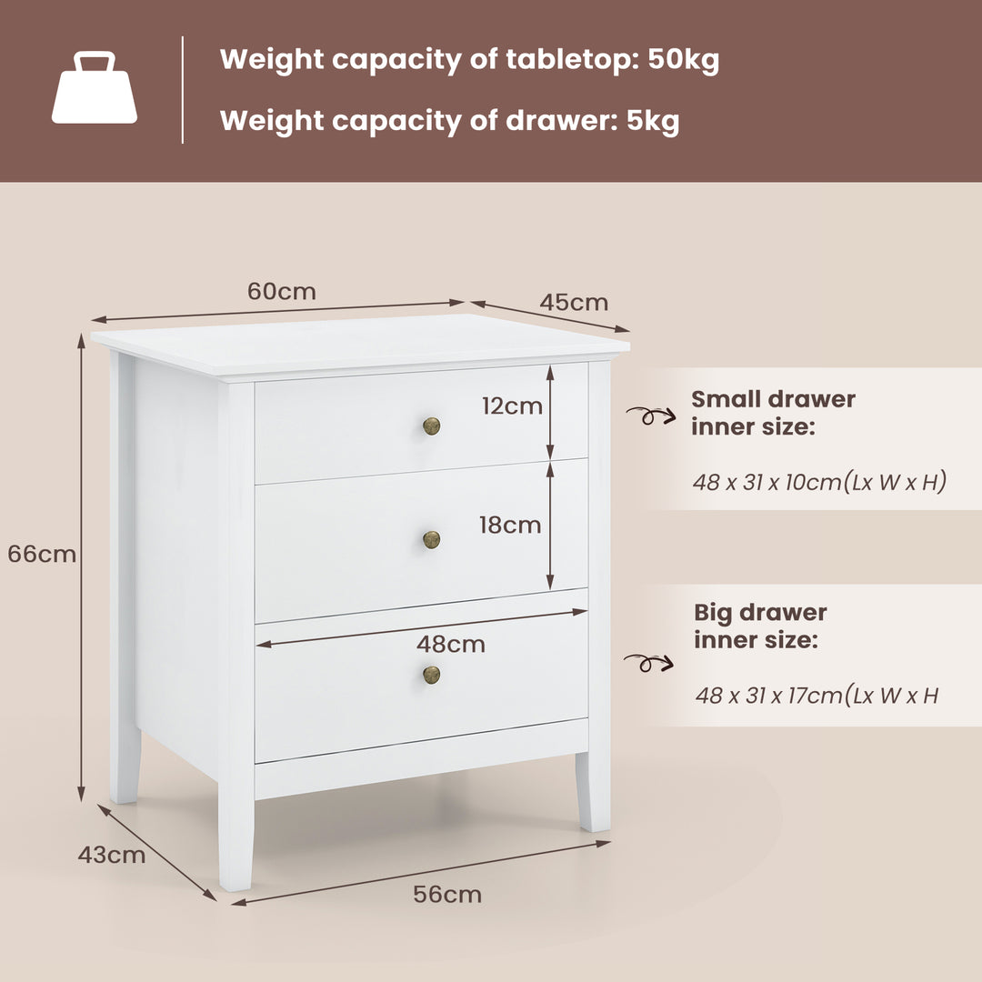 3-Drawer Wooden Nightstand with Storage and Wood Finish