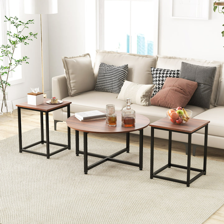 3 Piece Coffee Table Set with Heavy duty Metal Frame