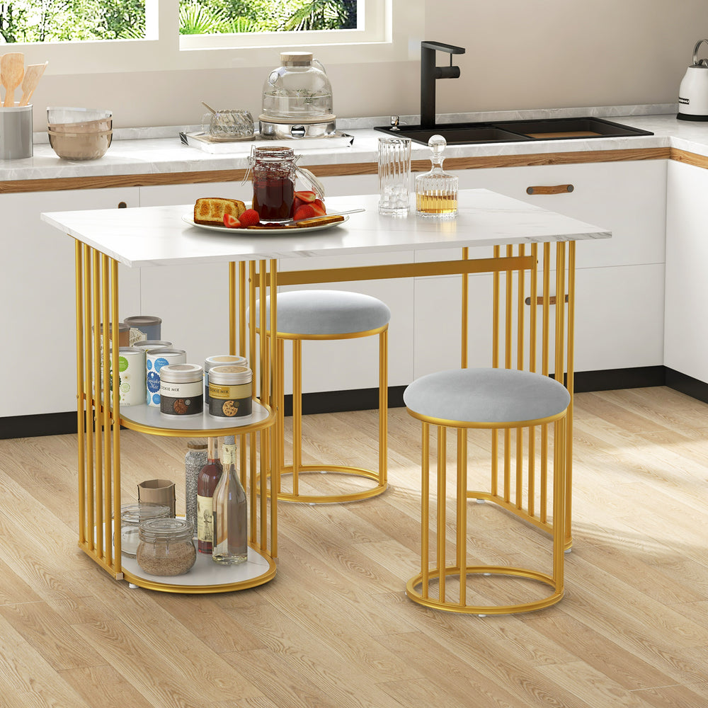 3 Piece Dining Table Set with 2 Stools and Rectangular Dining Table-White - TidySpaces