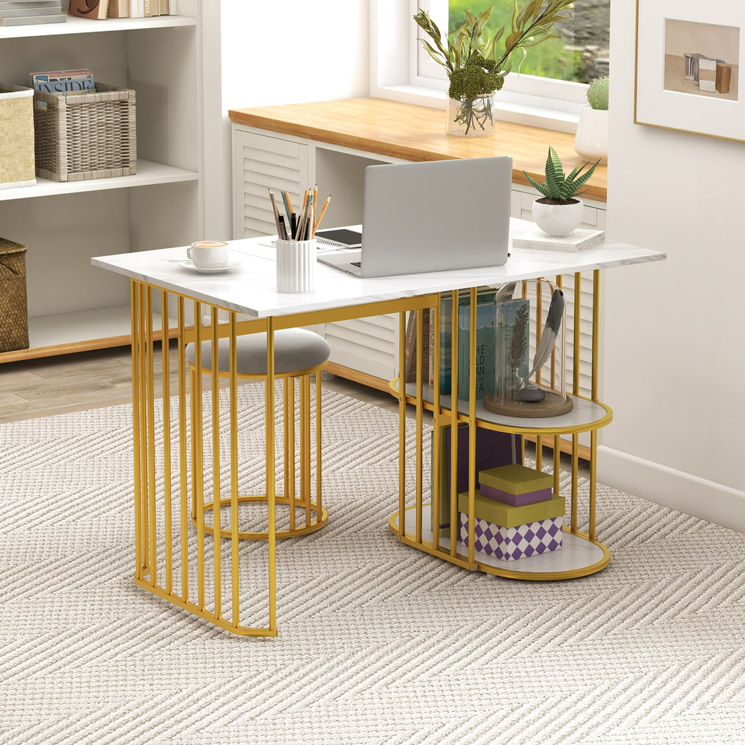 3 Piece Dining Table Set with 2 Stools and Rectangular Dining Table-White - TidySpaces