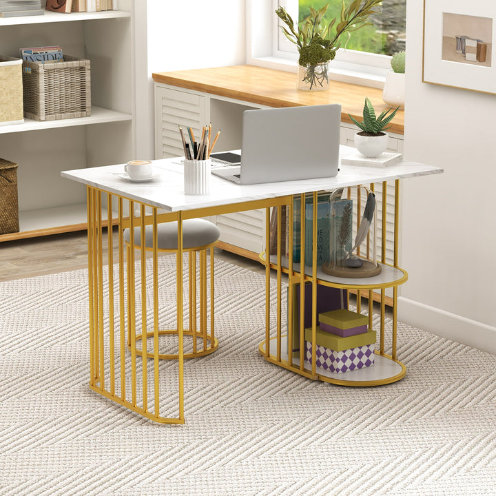 3 Piece Dining Table Set with 2 Stools and Rectangular Dining Table-White - TidySpaces
