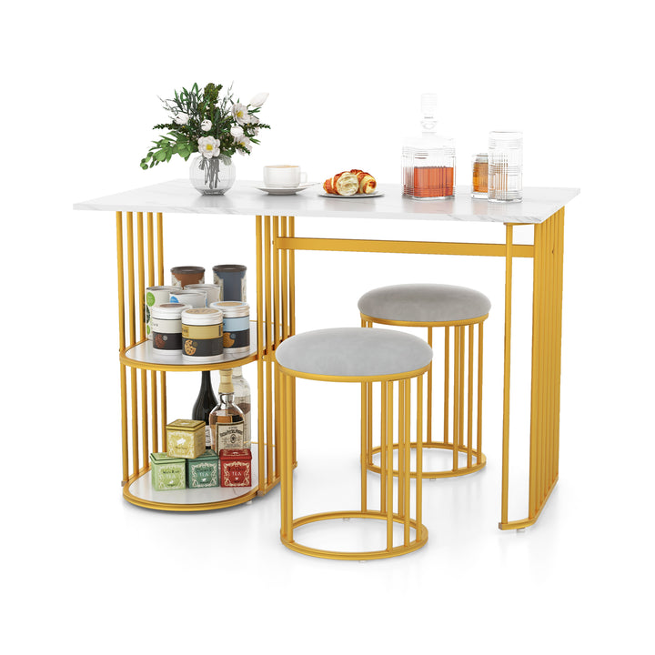 3 Piece Dining Table Set with 2 Stools and Rectangular Dining Table-White - TidySpaces