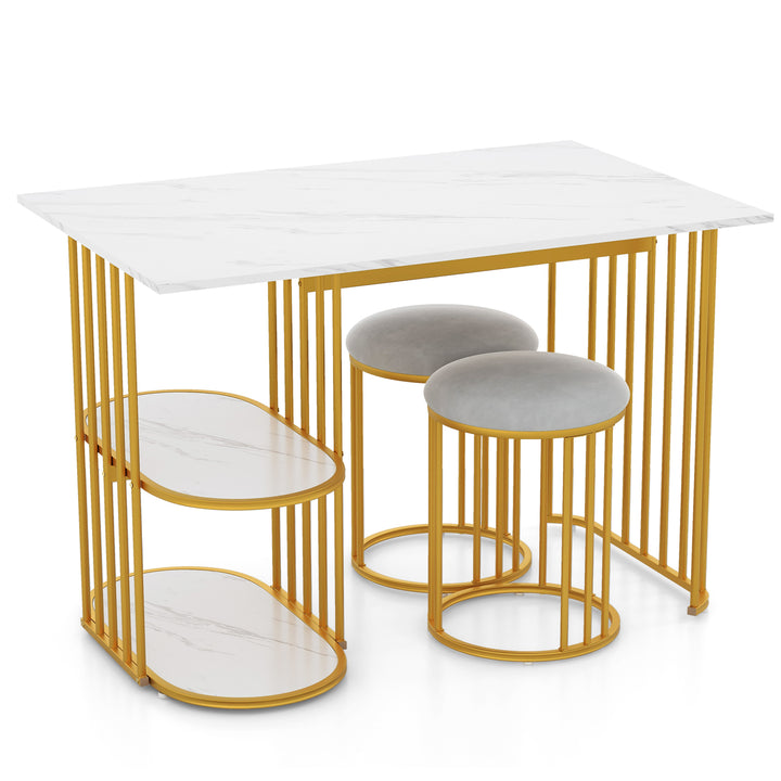 3 Piece Dining Table Set with 2 Stools and Rectangular Dining Table-White - TidySpaces