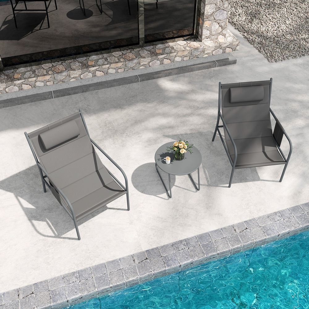3 Piece Outdoor Bistro Set with Chair and Coffee Table Set-Grey - TidySpaces