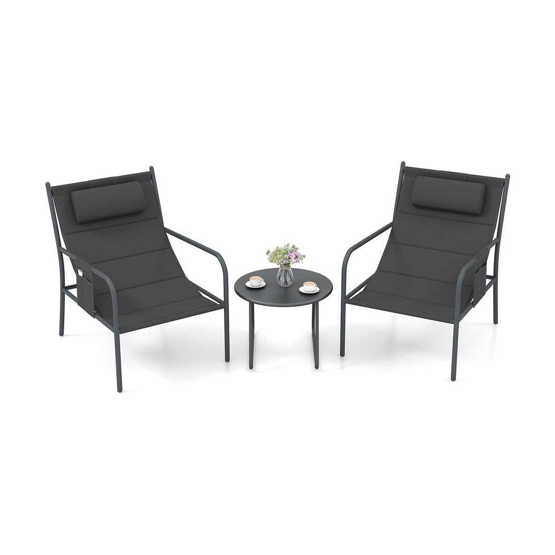 3 Piece Outdoor Bistro Set with Chair and Coffee Table Set-Grey - TidySpaces