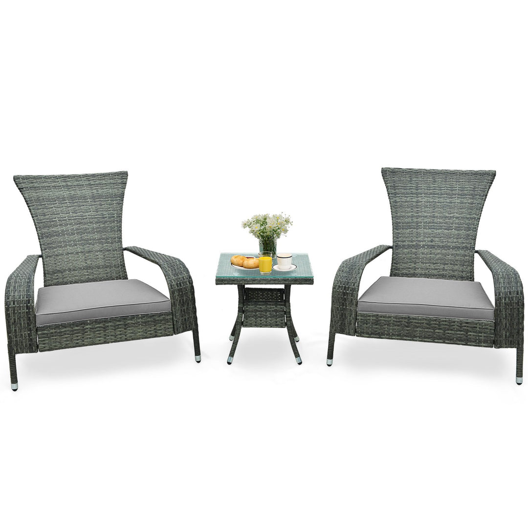 3-Piece Oversized Wicker Adirondack Set with Comfy Seat Cushions Grey - TidySpaces