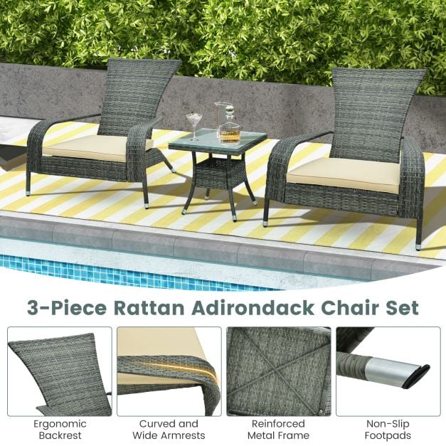3-Piece Oversized Wicker Adirondack Set with Comfy Seat Cushions - TidySpaces
