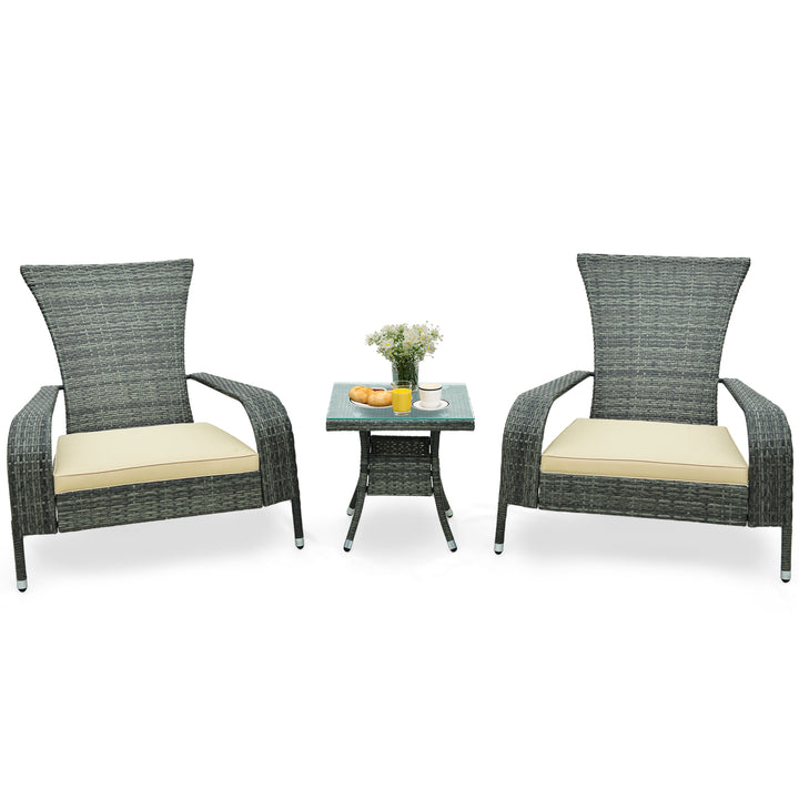 3-Piece Oversized Wicker Adirondack Set with Comfy Seat Cushions Beige - TidySpaces