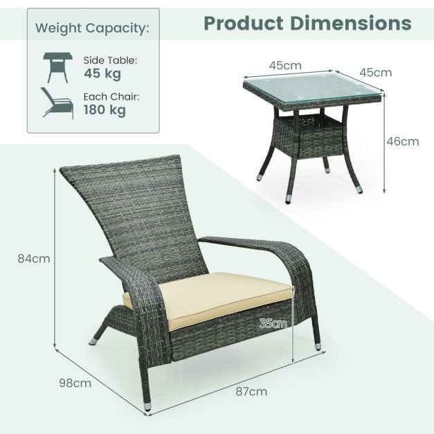 3-Piece Oversized Wicker Adirondack Set with Comfy Seat Cushions - TidySpaces