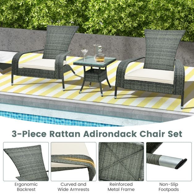 3-Piece Oversized Wicker Adirondack Set with Comfy Seat Cushions - TidySpaces