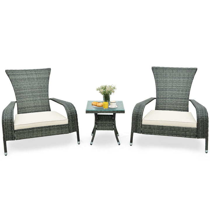 3-Piece Oversized Wicker Adirondack Set with Comfy Seat Cushions White - TidySpaces
