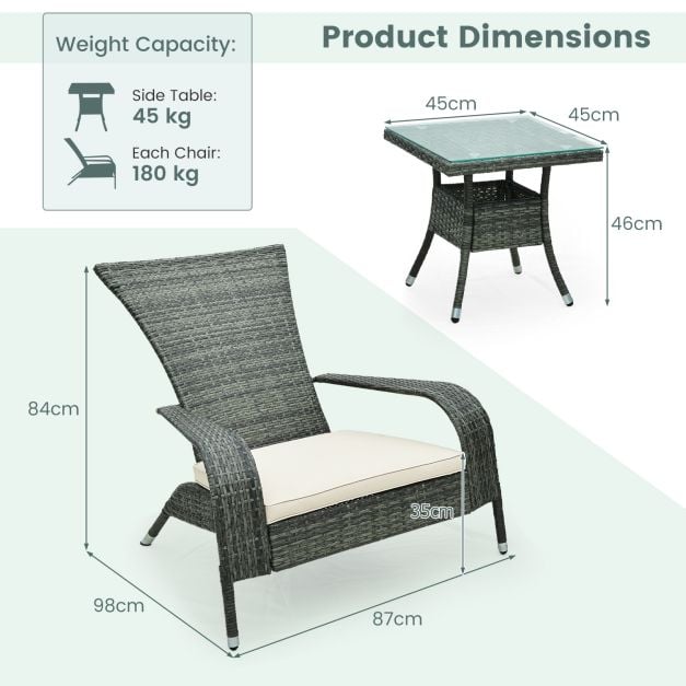 3-Piece Oversized Wicker Adirondack Set with Comfy Seat Cushions - TidySpaces