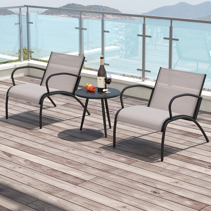 3 Piece Patio Chair Set Metal Aluminum Wide Armchair and Table Set-Light Grey