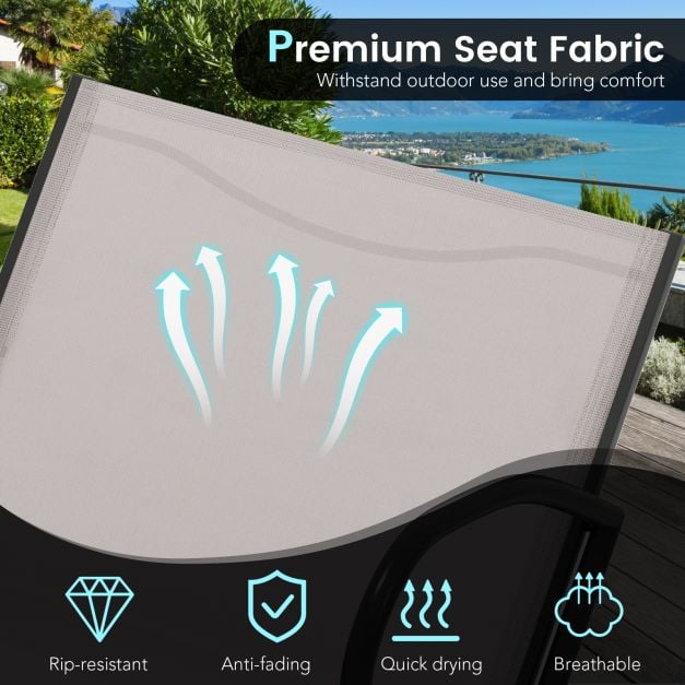 3 Piece Patio Chair Set Metal Aluminum Wide Armchair and Table Set-Light Grey