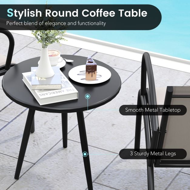 3 Piece Patio Chair Set Metal Aluminum Wide Armchair and Table Set-Light Grey