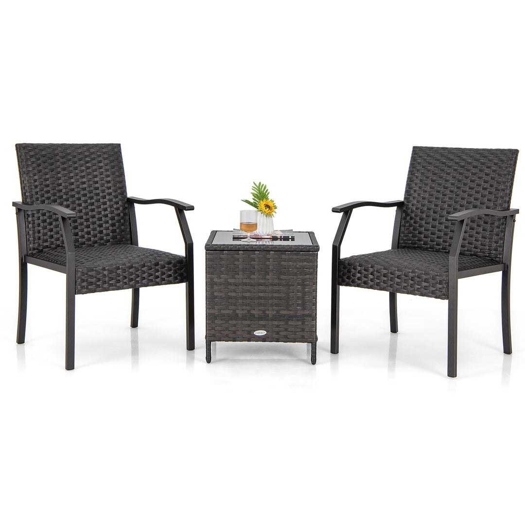 3 Piece Patio Wicker Chair Set with Cushioned Seat - TidySpaces