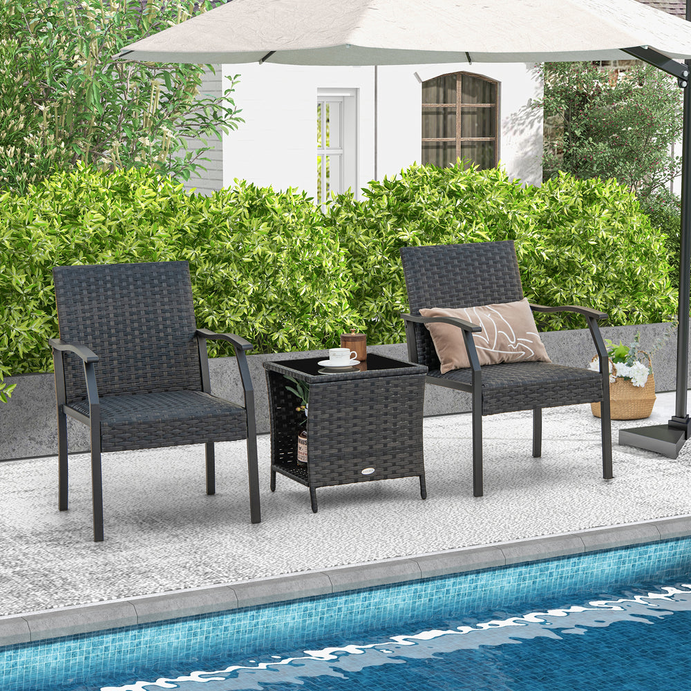 3 Piece Patio Wicker Chair Set with Cushioned Seat - TidySpaces
