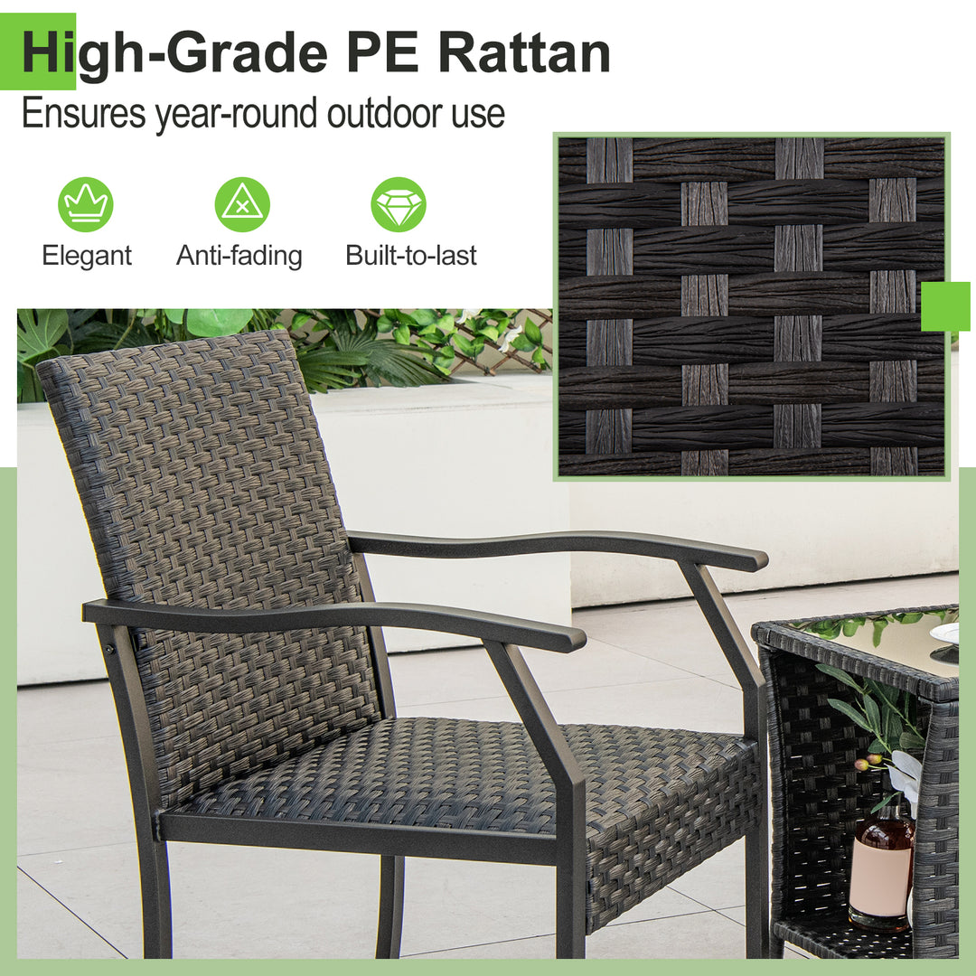 3 Piece Patio Wicker Chair Set with Cushioned Seat - TidySpaces