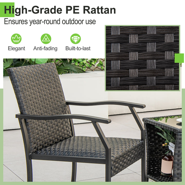 3 Piece Patio Wicker Chair Set with Cushioned Seat - TidySpaces