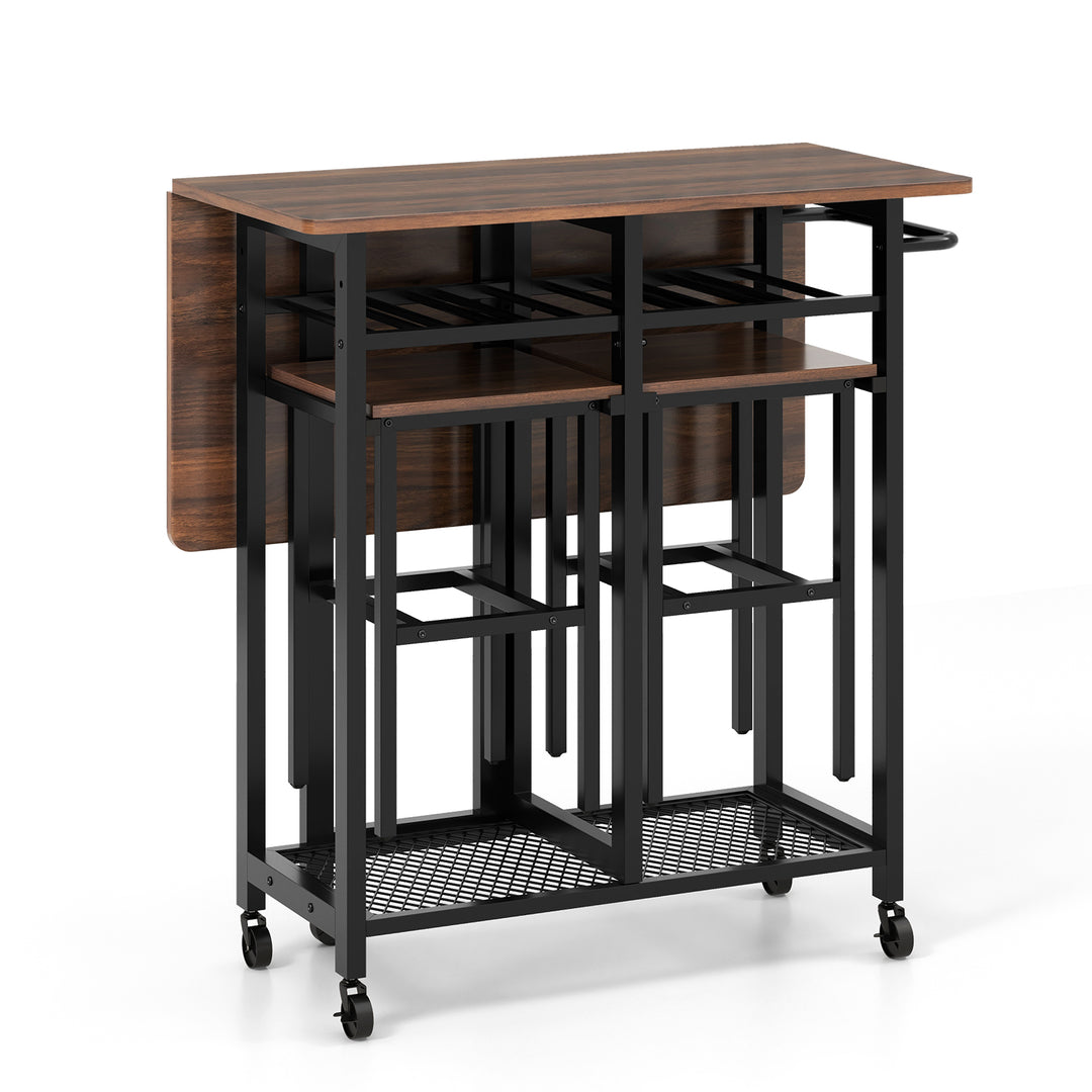 3 Pieces Extendable Dining Table Set with 6 Bottle Wine Rack Brown - TidySpaces